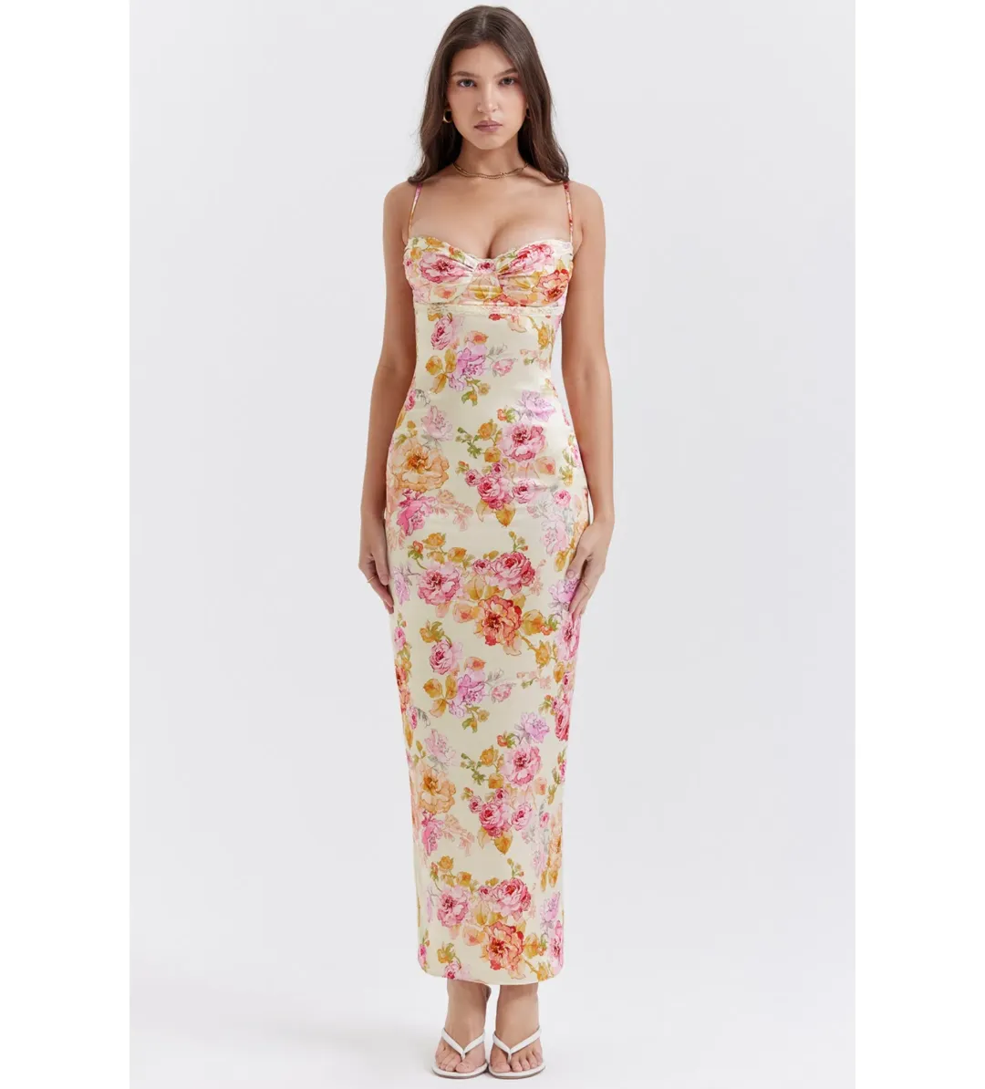 House of CB Josefina Maxi Dress Ivory Floral Size M /Au 10 for rent on The Volte - main image