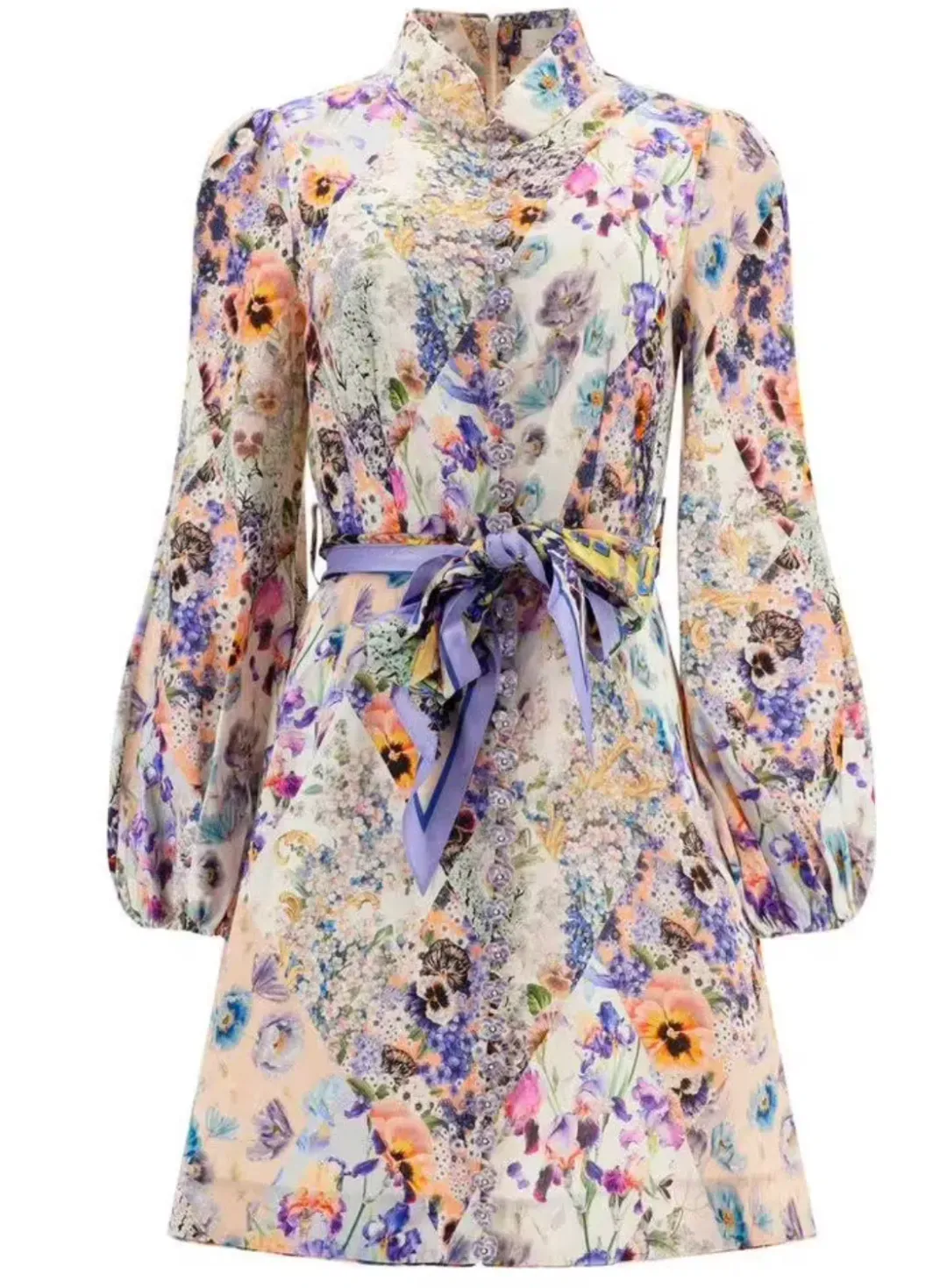 Zimmermann Tama Belted Mini Dress Diamond Splice Floral Size 1 / AU 10 for rent on The Volte - main image