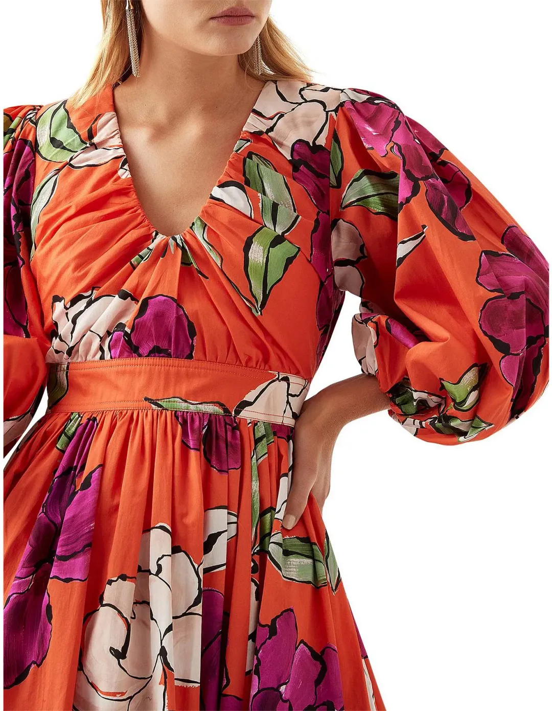 Aje Marlene Floral Midi Dress Vivid Camellia Size 4 for rent on The Volte - main image