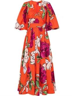 Aje Marlene Floral Midi Dress Vivid Camellia Size 4 for rent on The Volte - image 5