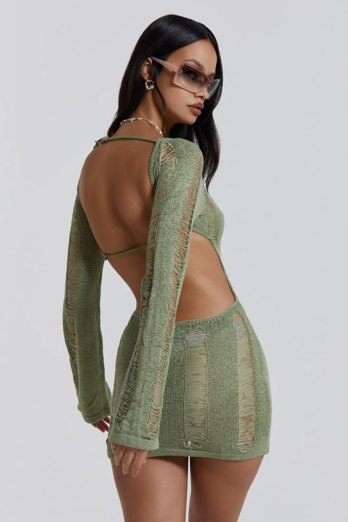 Jaded London Umbra Mini Dress Khaki Size 8 - Image 3