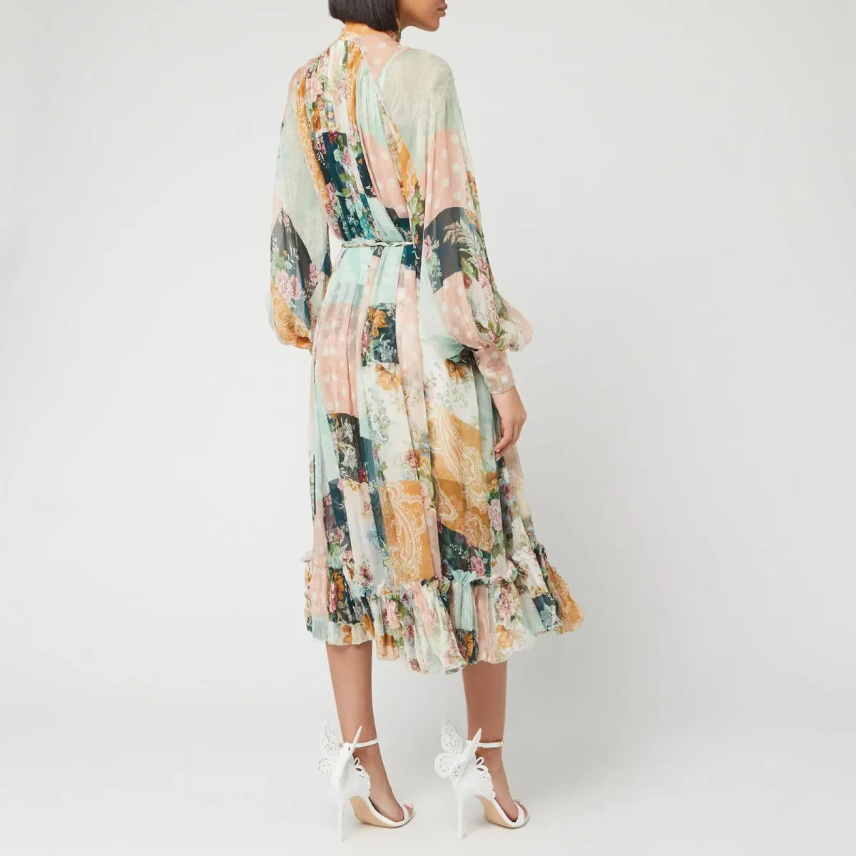 Zimmermann Wavelength Belted Silk Georgette Patchwork Midi Shirt Dress Print Size 1 / AU 10 - Image 2