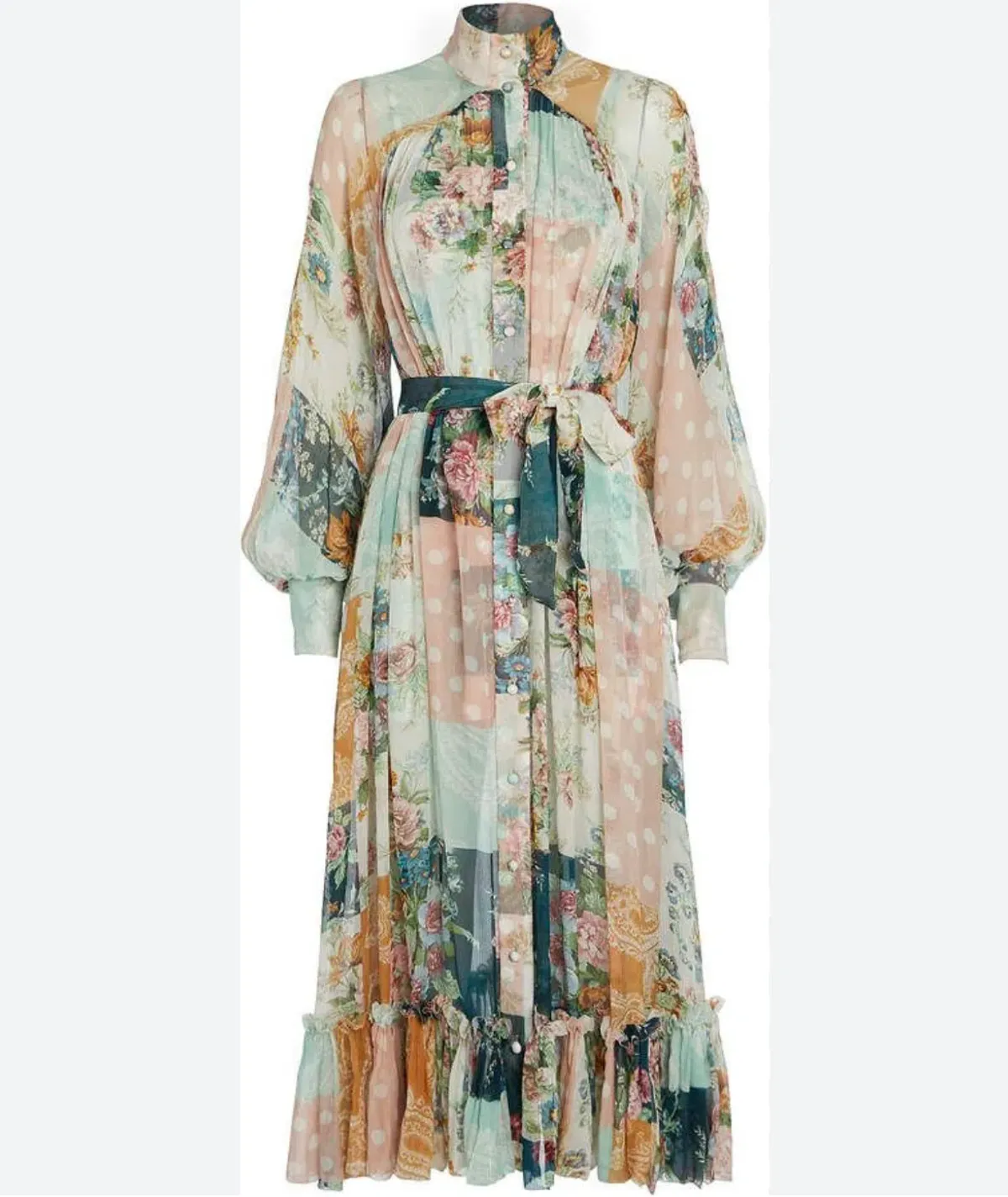 Zimmermann Wavelength Belted Silk Georgette Patchwork Midi Shirt Dress Print Size 1 / AU 10 - Image 4