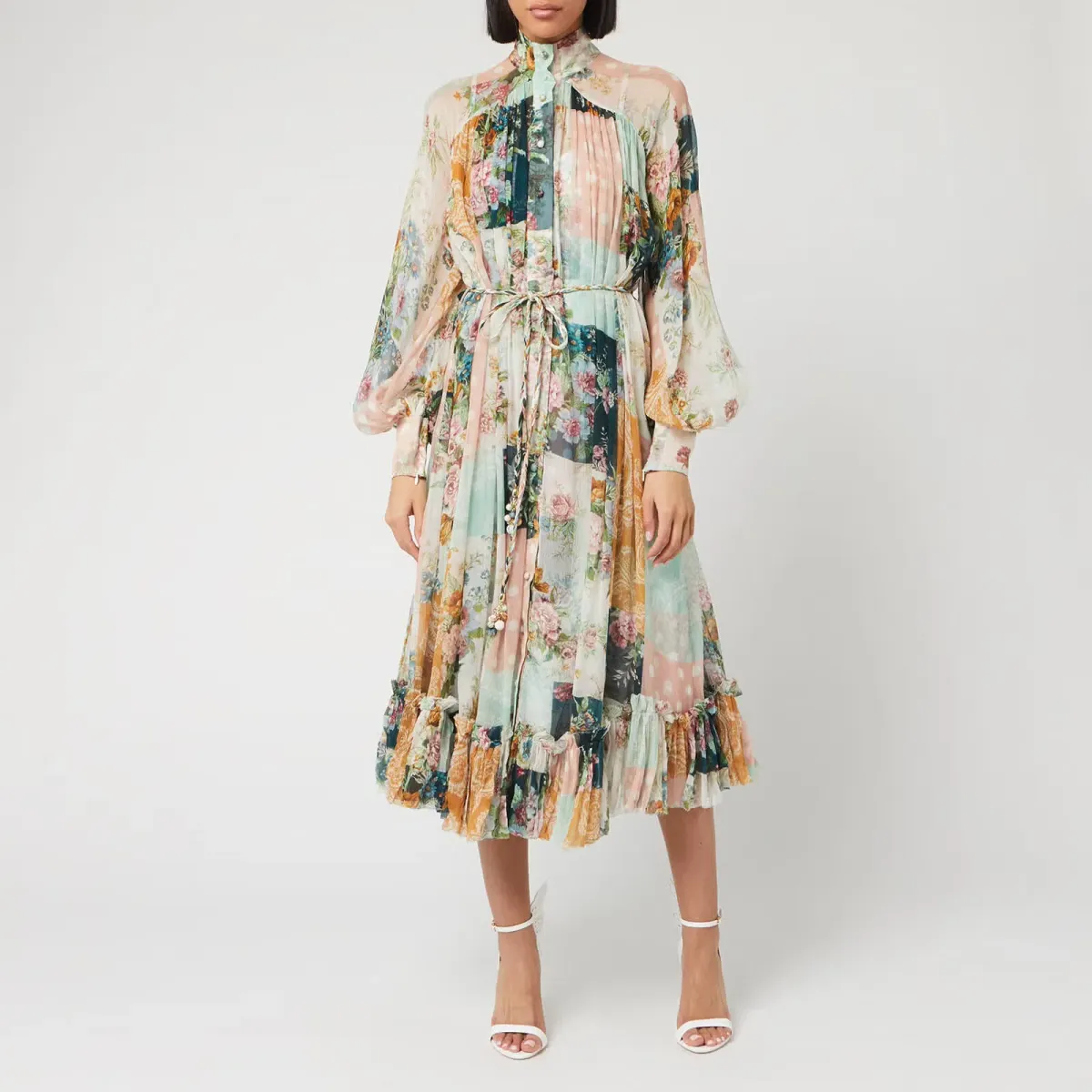 Zimmermann Wavelength Belted Silk Georgette Patchwork Midi Shirt Dress Print Size 1 / AU 10 - Image 1