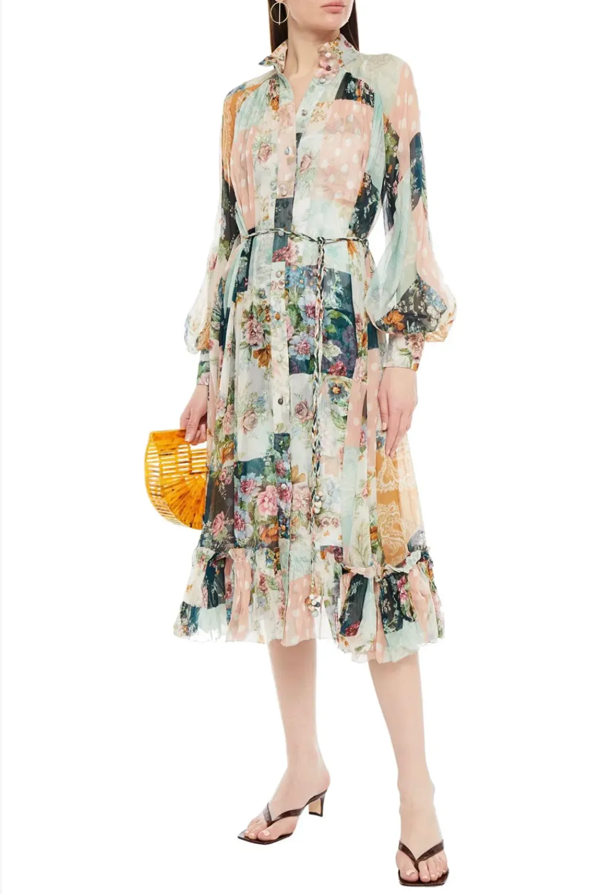 Zimmermann Wavelength Belted Silk Georgette Patchwork Midi Shirt Dress Print Size 1 / AU 10 - Image 3