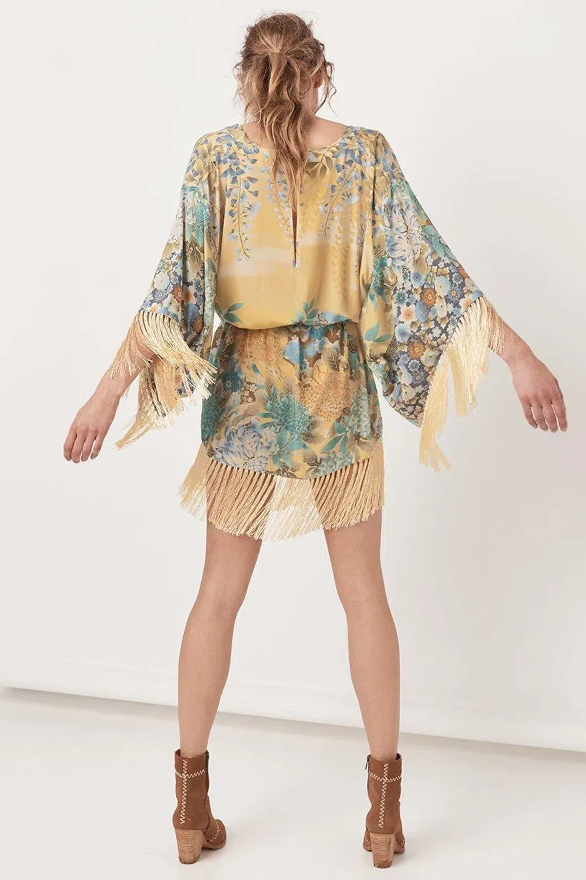 Spell & The Gypsy Free People Willow Tassel Kimono Mini Wrap Dress Multi Size XS / AU 6 - Image 3
