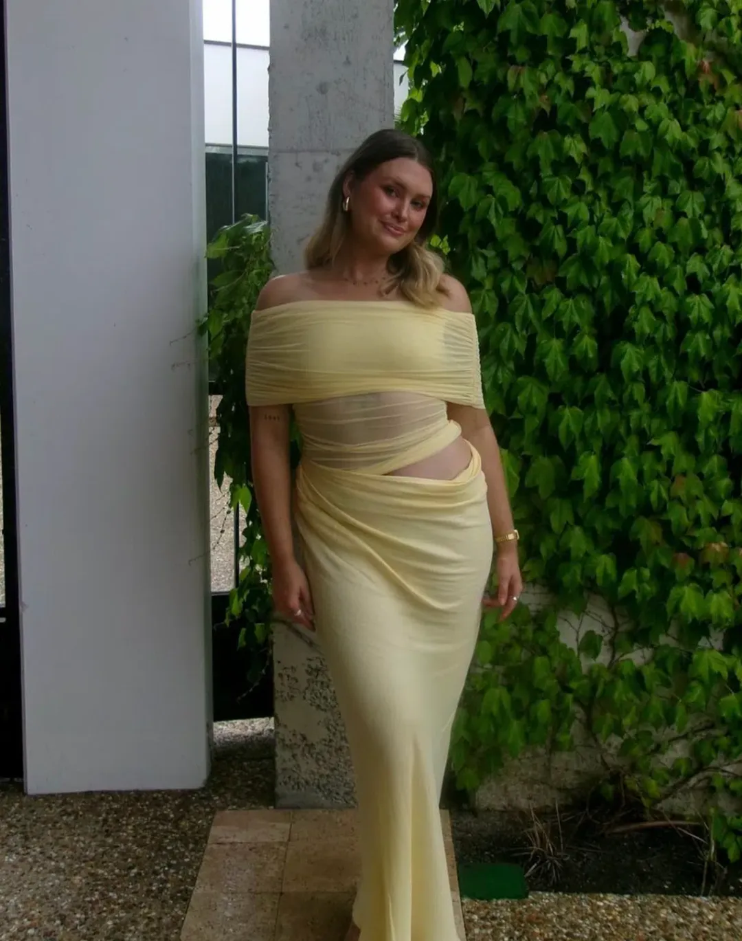 Benni Nico Off Shoulder Maxi Dress Butter Yellow Size 8 for rent on The Volte - main image