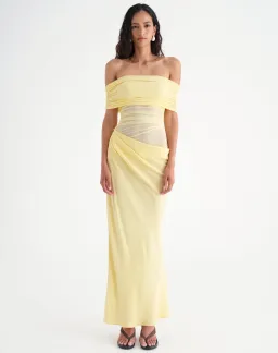Benni Nico Off Shoulder Maxi Dress Butter Yellow Size 8 for rent on The Volte - image 1