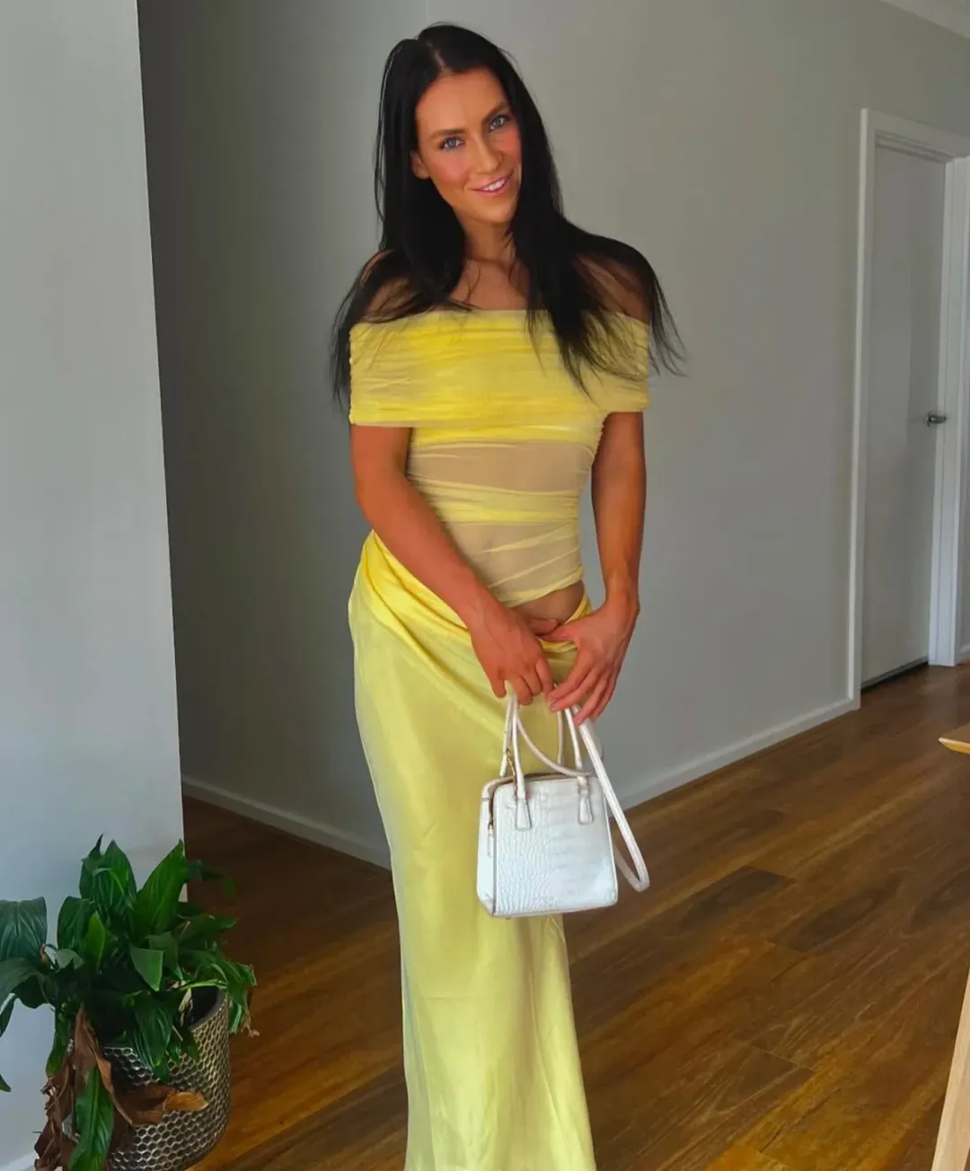 Benni Nico Off Shoulder Maxi Dress Butter Yellow Size 8 for rent on The Volte - main image