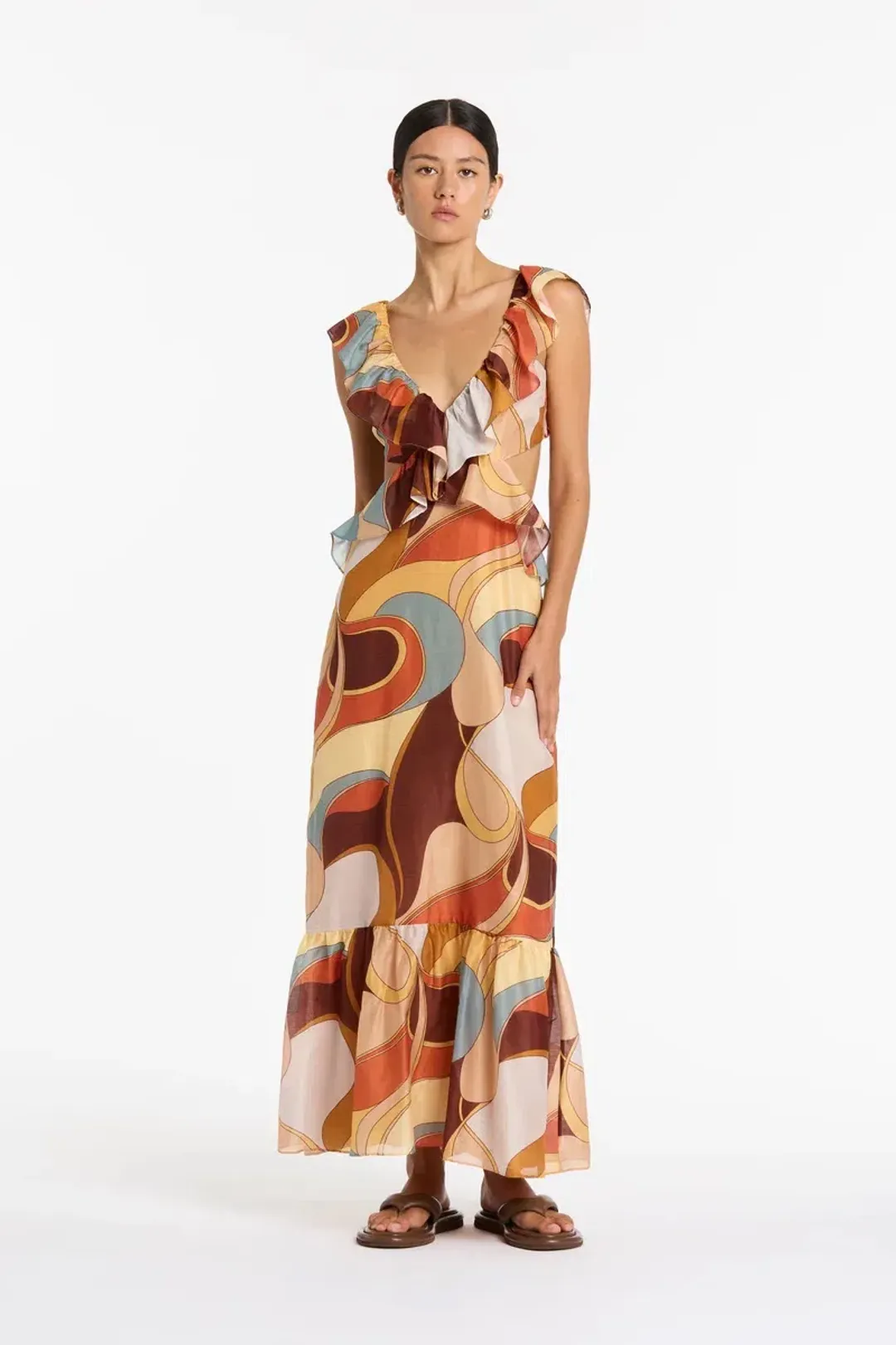 Sir The Label Vista Frill Midi Dress in Vista Print Size 1 (AUS 8) for rent on The Volte - main image