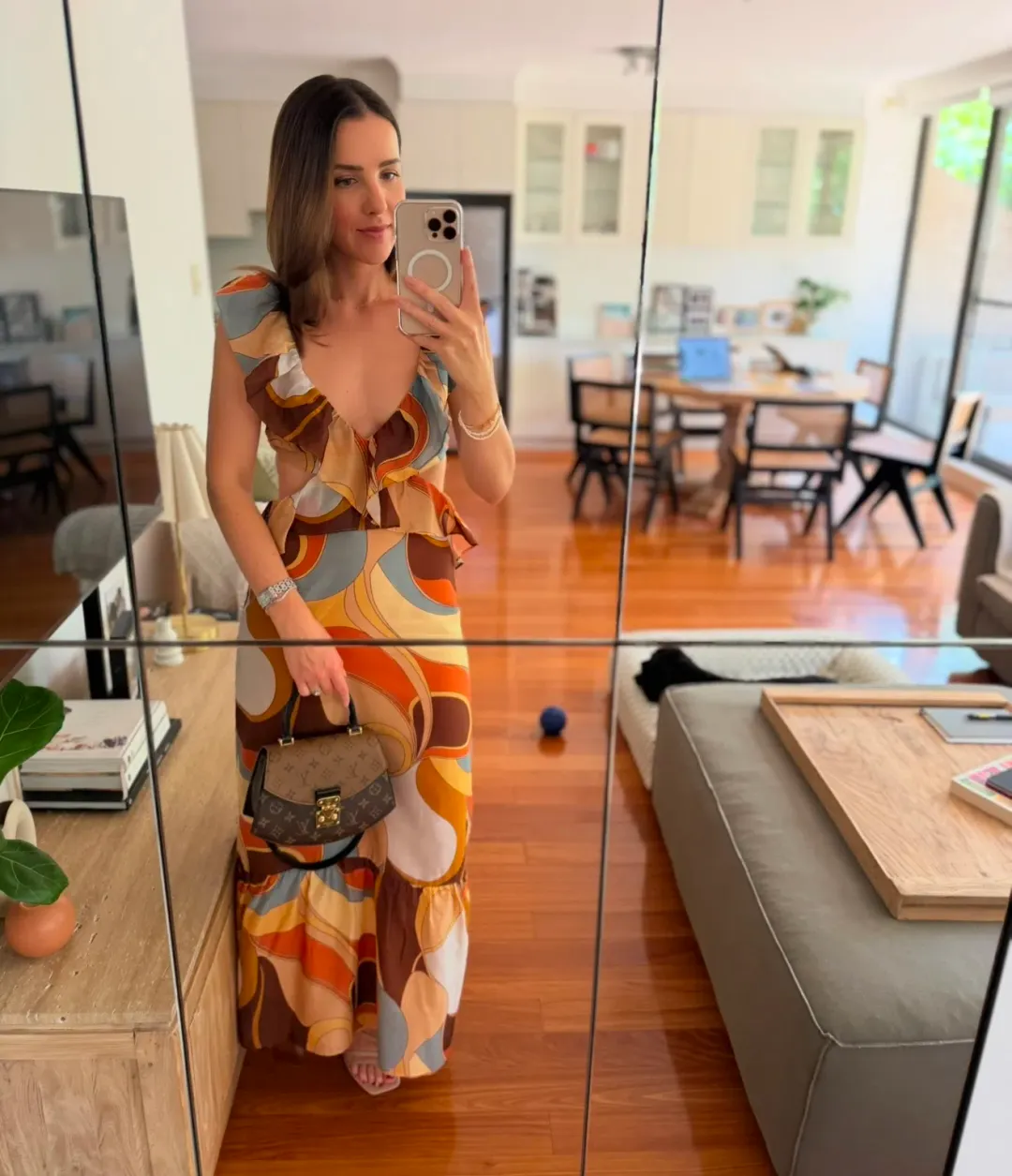 Sir The Label Vista Frill Midi Dress in Vista Print Size 1 (AUS 8) for rent on The Volte - main image