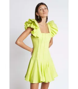 Aje Breathless Frill Sleeve Mini Dress Lime Green Size AU 6 for rent on The Volte - image 2