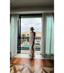 One Honey Couture Quinn Satin Lace Up Formal Dress Off White Size AU 6 for rent on The Volte - image 4