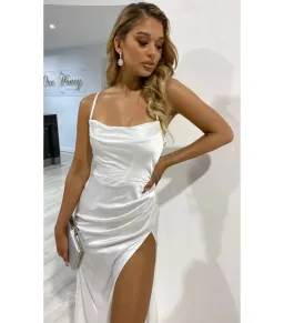 One Honey Couture Quinn Satin Lace Up Formal Dress Off White Size AU 6 for rent on The Volte - image 2