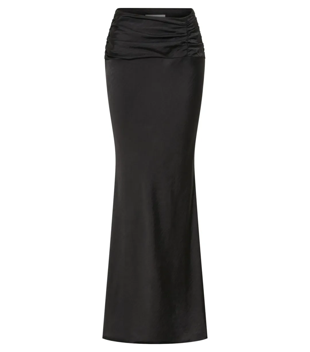 Meshki Khalani Ruched Strapless Satin Top and Skirt Set Black Size AU 8 for rent on The Volte - main image