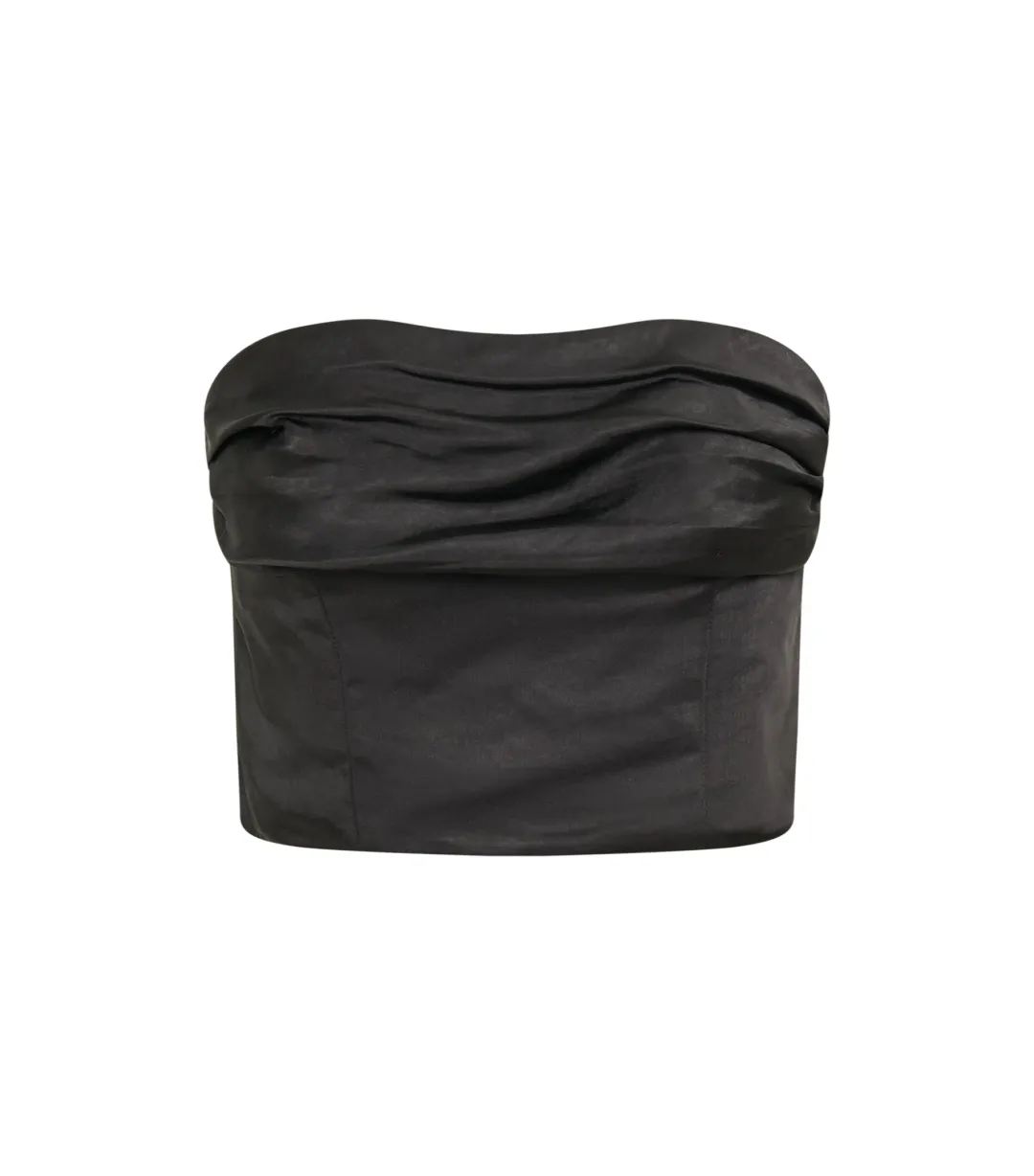 Meshki Khalani Ruched Strapless Satin Top and Skirt Set Black Size AU 8 for rent on The Volte - main image