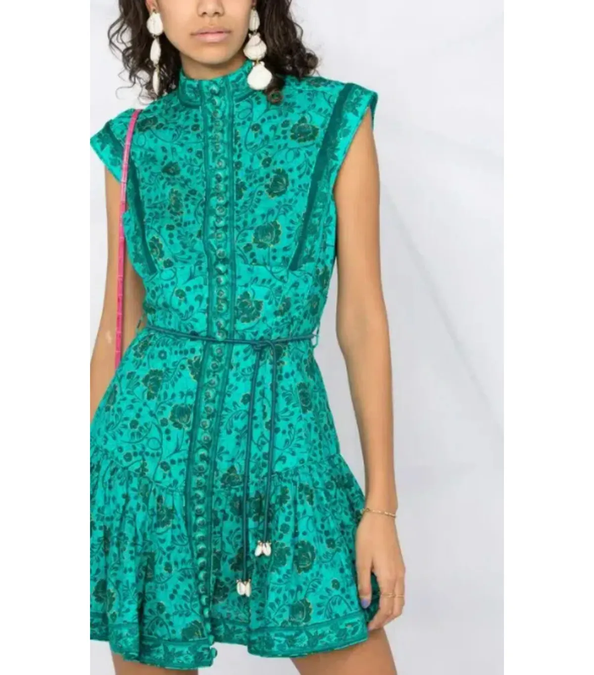 Zimmermann Lulu Panelled Flip High Neck Mini Dress Jade Floral Print Size 1 / AU 10 - Image 2