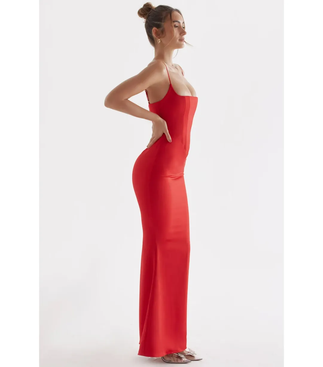 House of CB Olivette Satin Corset Maxi Dress Red Rose Size AU 8 for rent on The Volte - main image