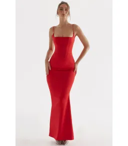 House of CB Olivette Satin Corset Maxi Dress Red Rose Size AU 8 for rent on The Volte - image 1