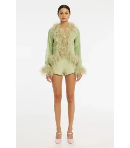 Bubish Gigi Sheer Blouse and Stassi Hot Short Set Pistachio Size AU 8 for rent on The Volte - image 1
