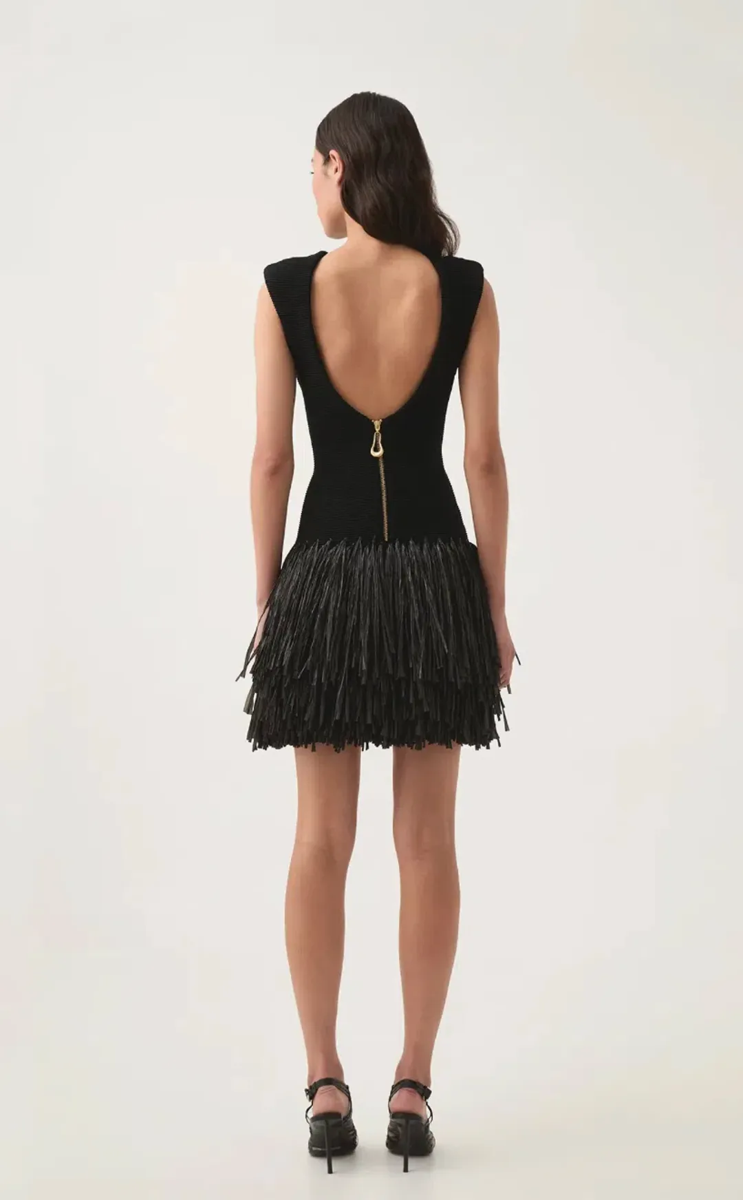 Aje Rushes Raffia Knit Mini Dress Black Size M / AU 10 for rent on The Volte - main image