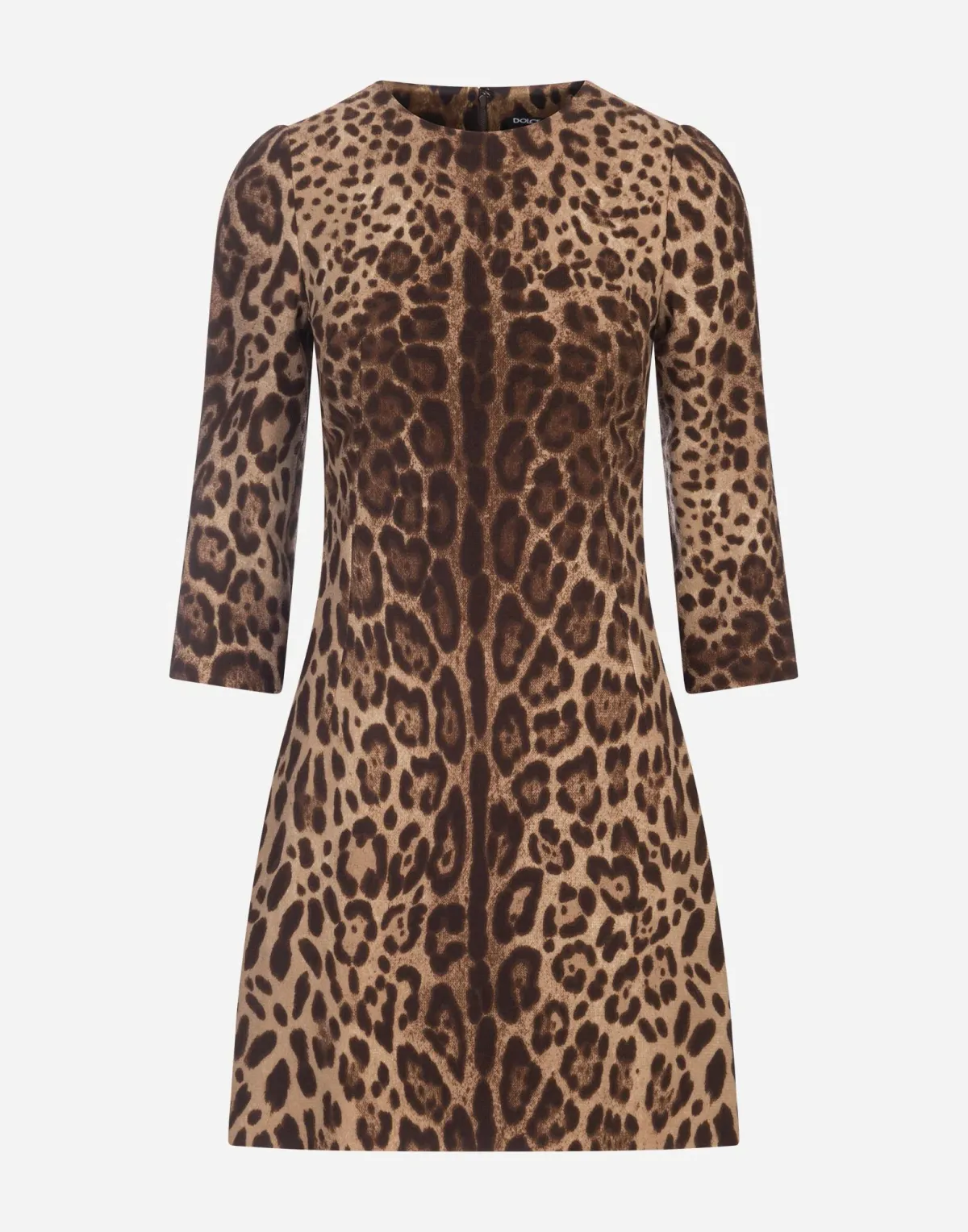 Dolce & Gabbana Double Crepe Mini Dress Leopard Print Size 8 - Image 5