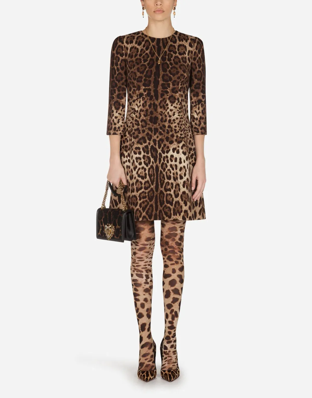 Dolce & Gabbana Double Crepe Mini Dress Leopard Print Size 8 for rent on The Volte - main image