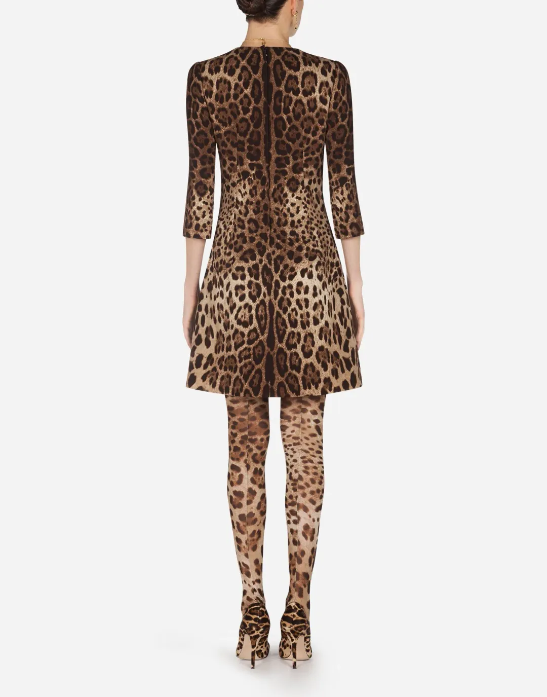 Dolce & Gabbana Double Crepe Mini Dress Leopard Print Size 8 for rent on The Volte - main image