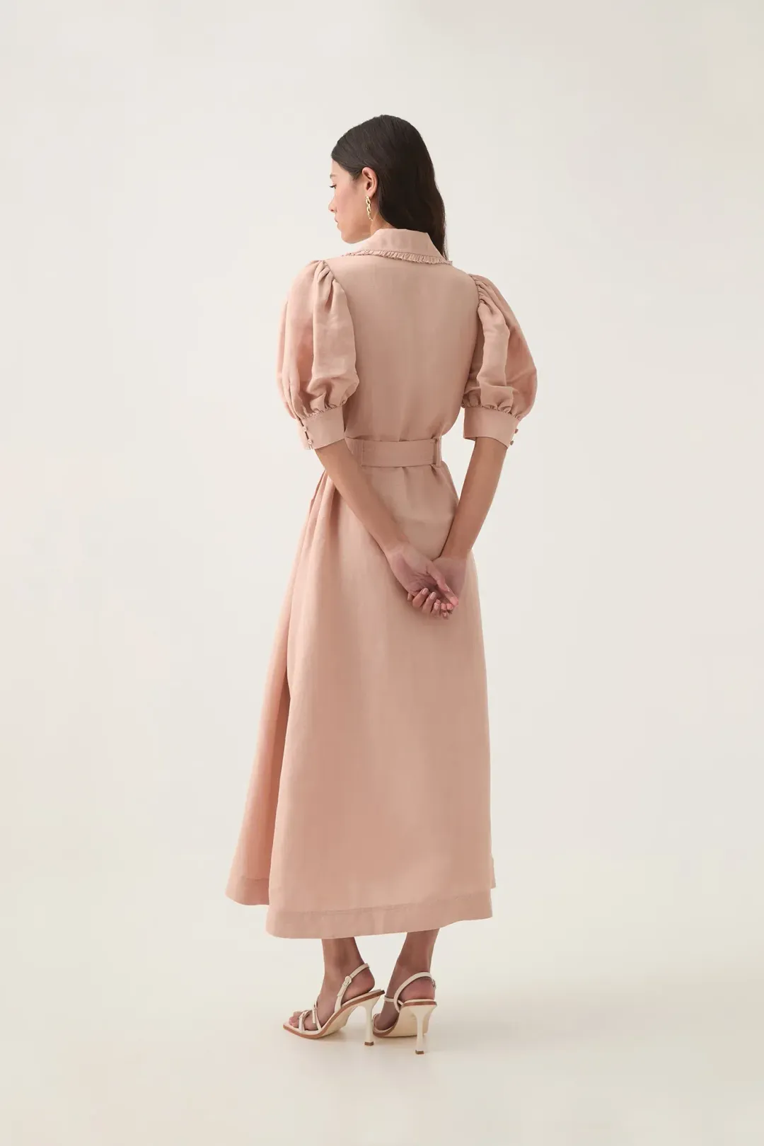 Aje Madeleine Belted Midi Dress Blush Pink Size 4 for rent on The Volte - main image