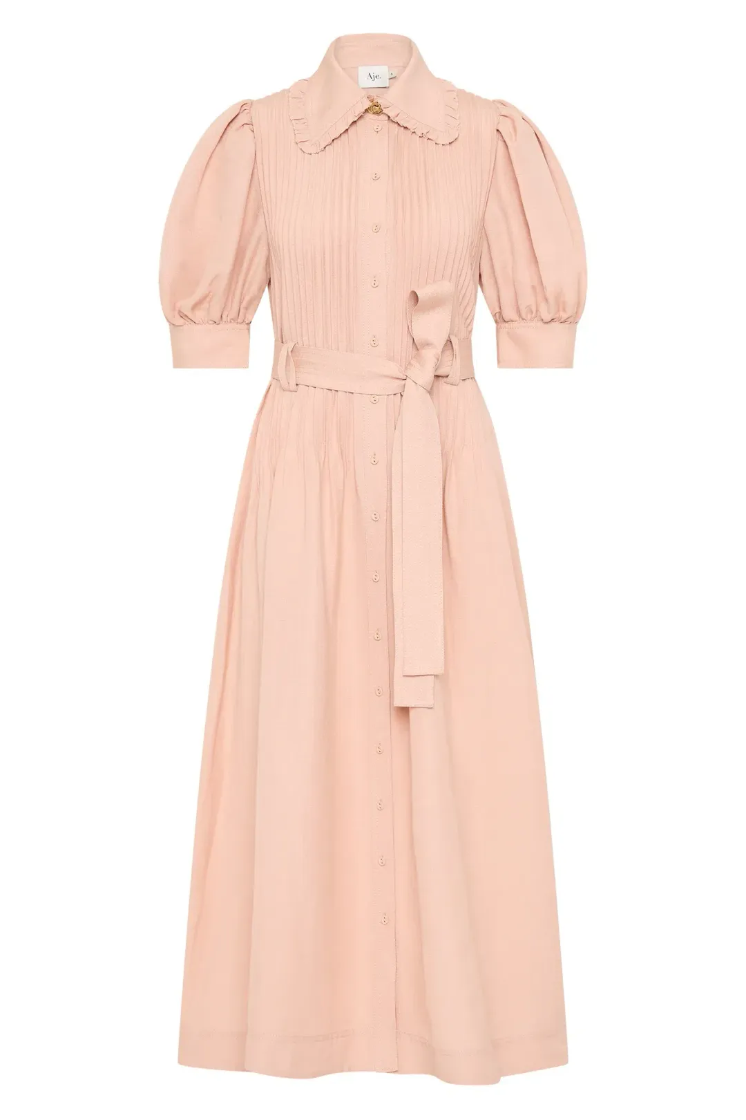 Aje Madeleine Belted Midi Dress Blush Pink Size 4 for rent on The Volte - main image