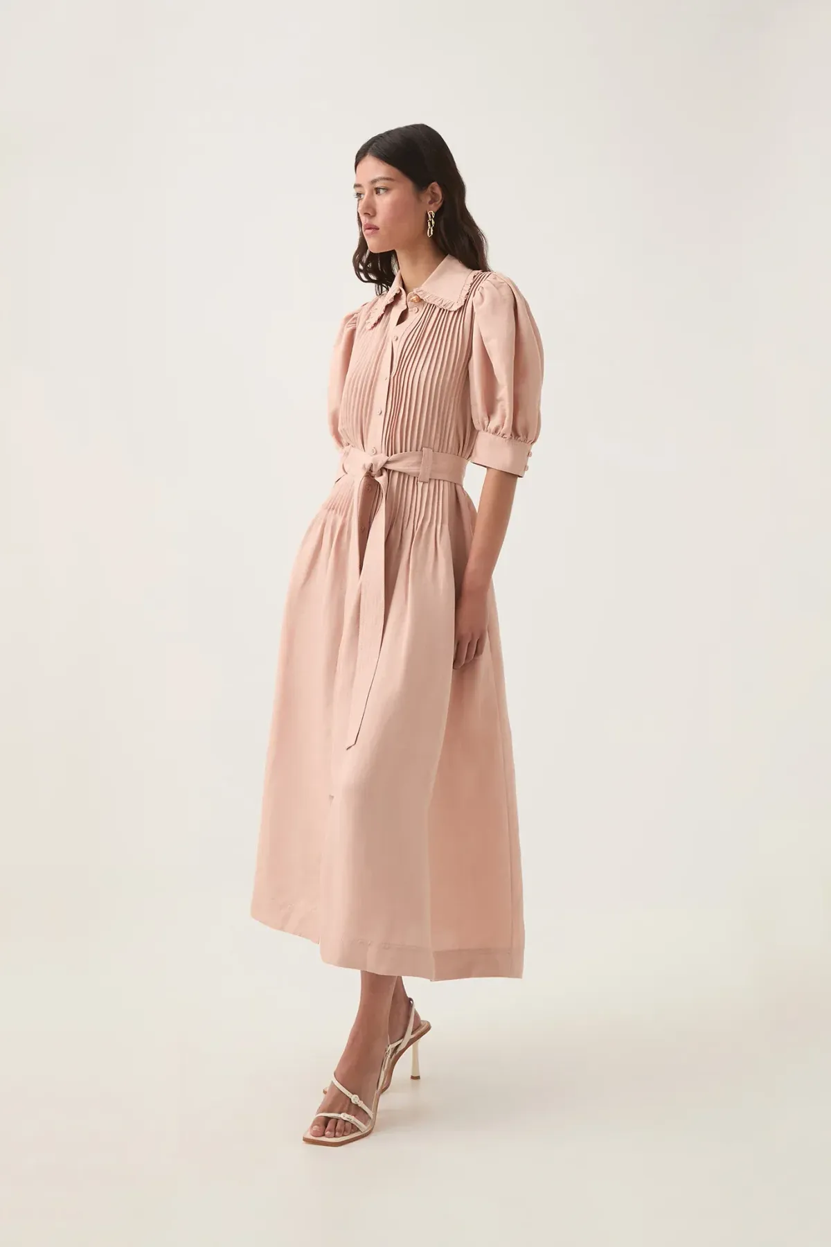 Aje Madeleine Belted Midi Dress Blush Pink Size 4 for rent on The Volte - main image