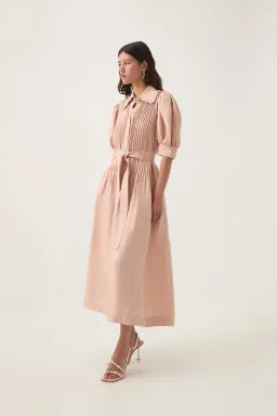 Aje Madeleine Belted Midi Dress Blush Pink Size 4 for rent on The Volte - image 1
