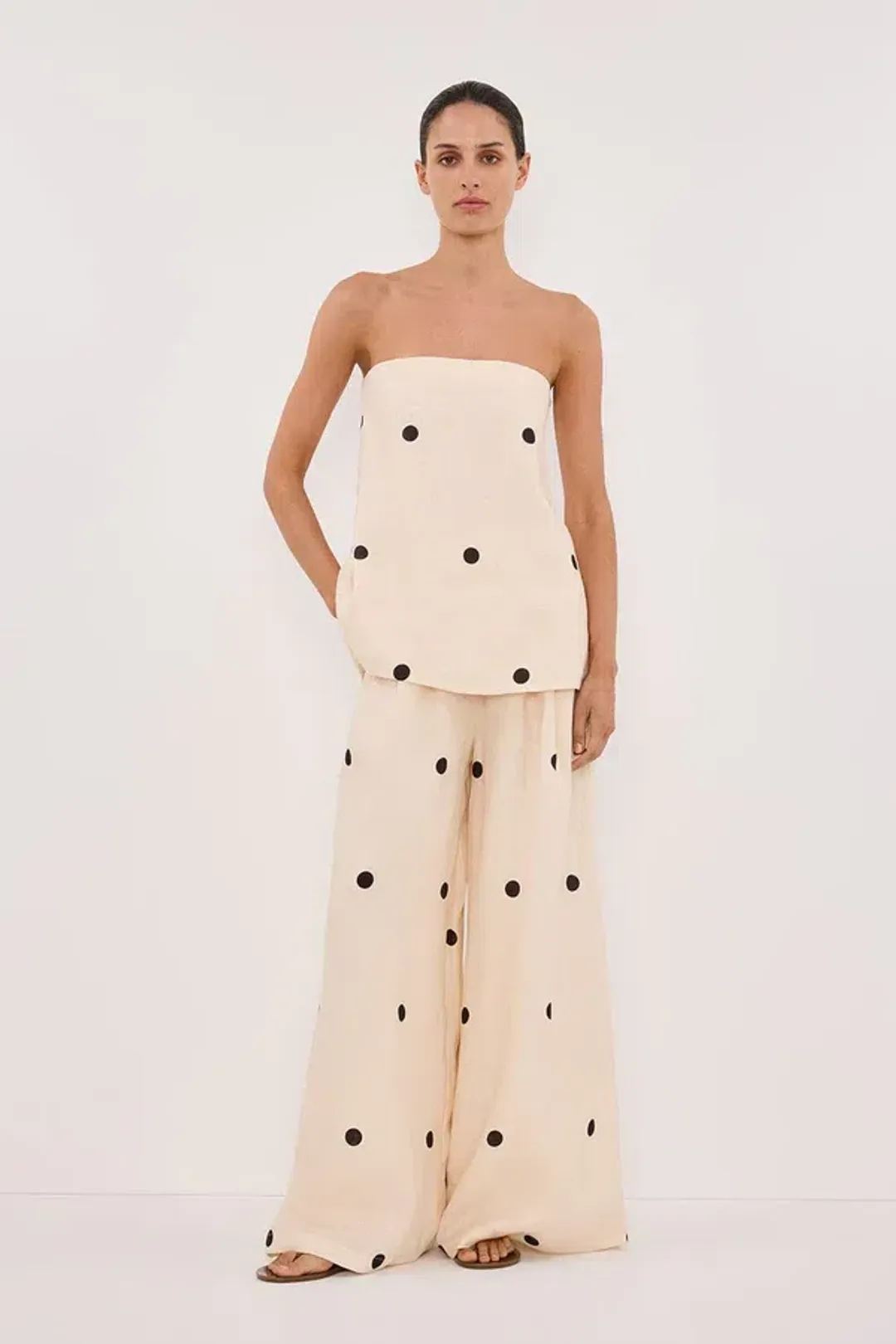 DISSH Beverly Cream Spot Strapless Top and Pants Set Cream Size 10/12 for rent on The Volte - main image