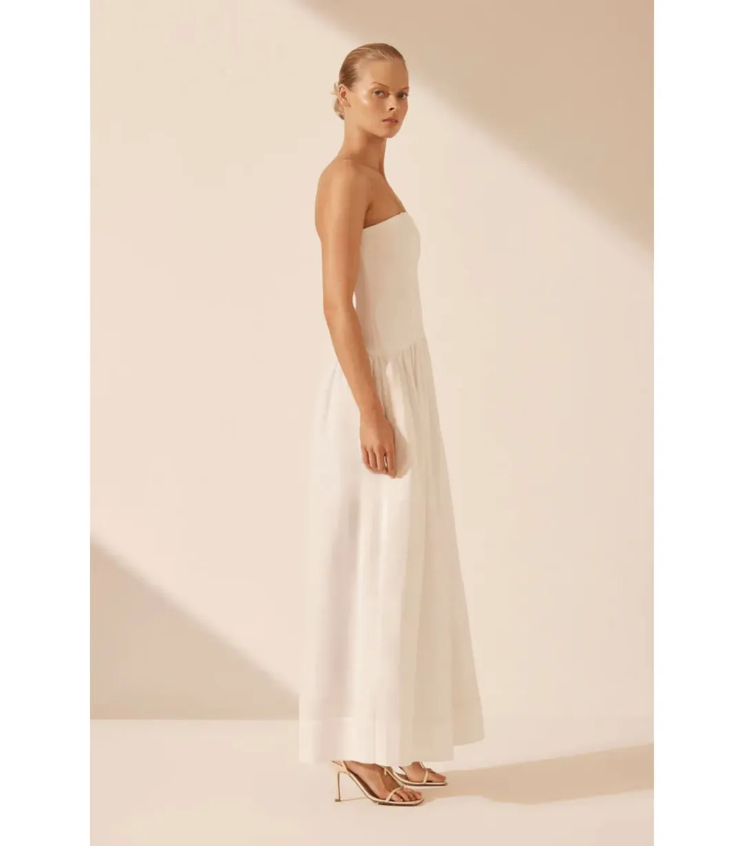Shona Joy Blanc Linen Strapless Panelled Maxi Dress White Size AU 10 for rent on The Volte - main image
