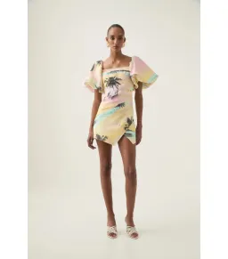 Aje Paradise Wrap Front Mini Dress Sunset sky Size AU 14 for rent on The Volte - image 1