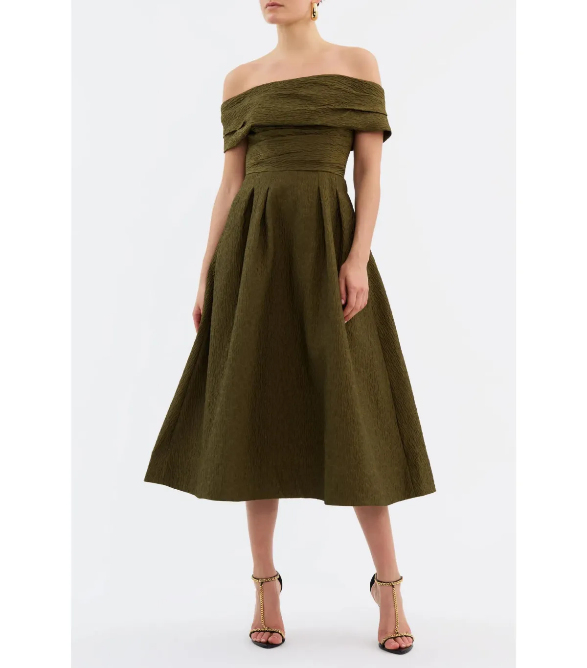 Rebecca Vallance Adalyn Off The Shoulder Midi Dress Green Size AU 12 - Image 1