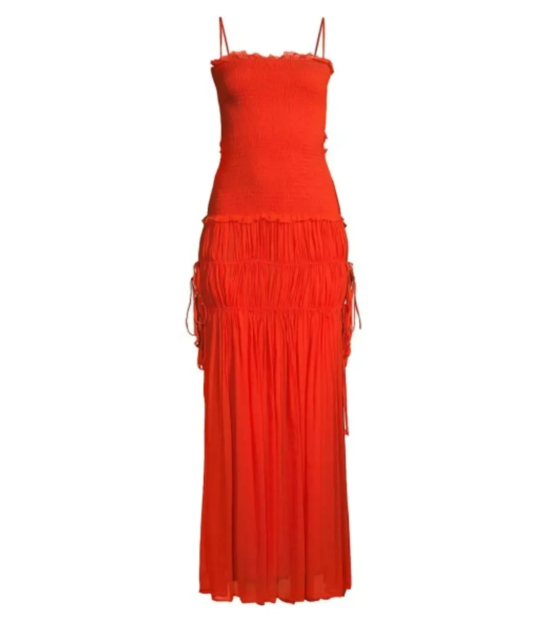Bec & Bridge Charlotte Smocked Cut-Out Maxi Dress in Flame Size AU 6 for rent on The Volte - main image