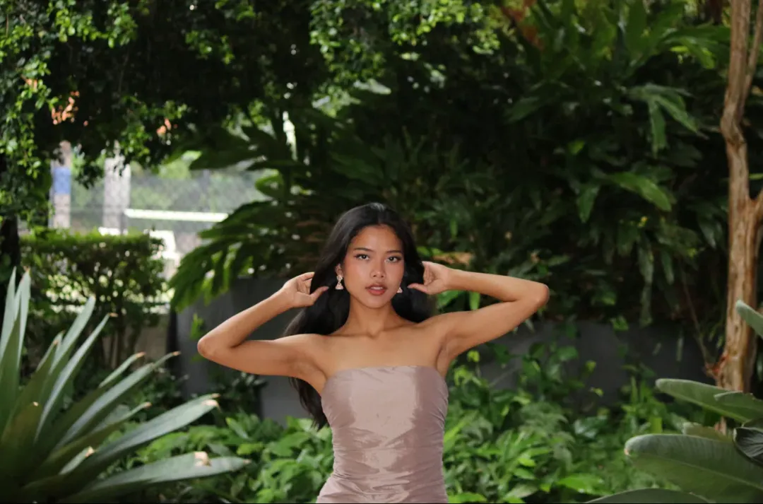 Serena Strapless Taffeta Maxi Dress - Bronze Taupe MESHKI size S for rent on The Volte - main image