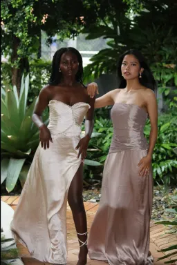 Serena Strapless Taffeta Maxi Dress - Bronze Taupe MESHKI size S for rent on The Volte - image 5