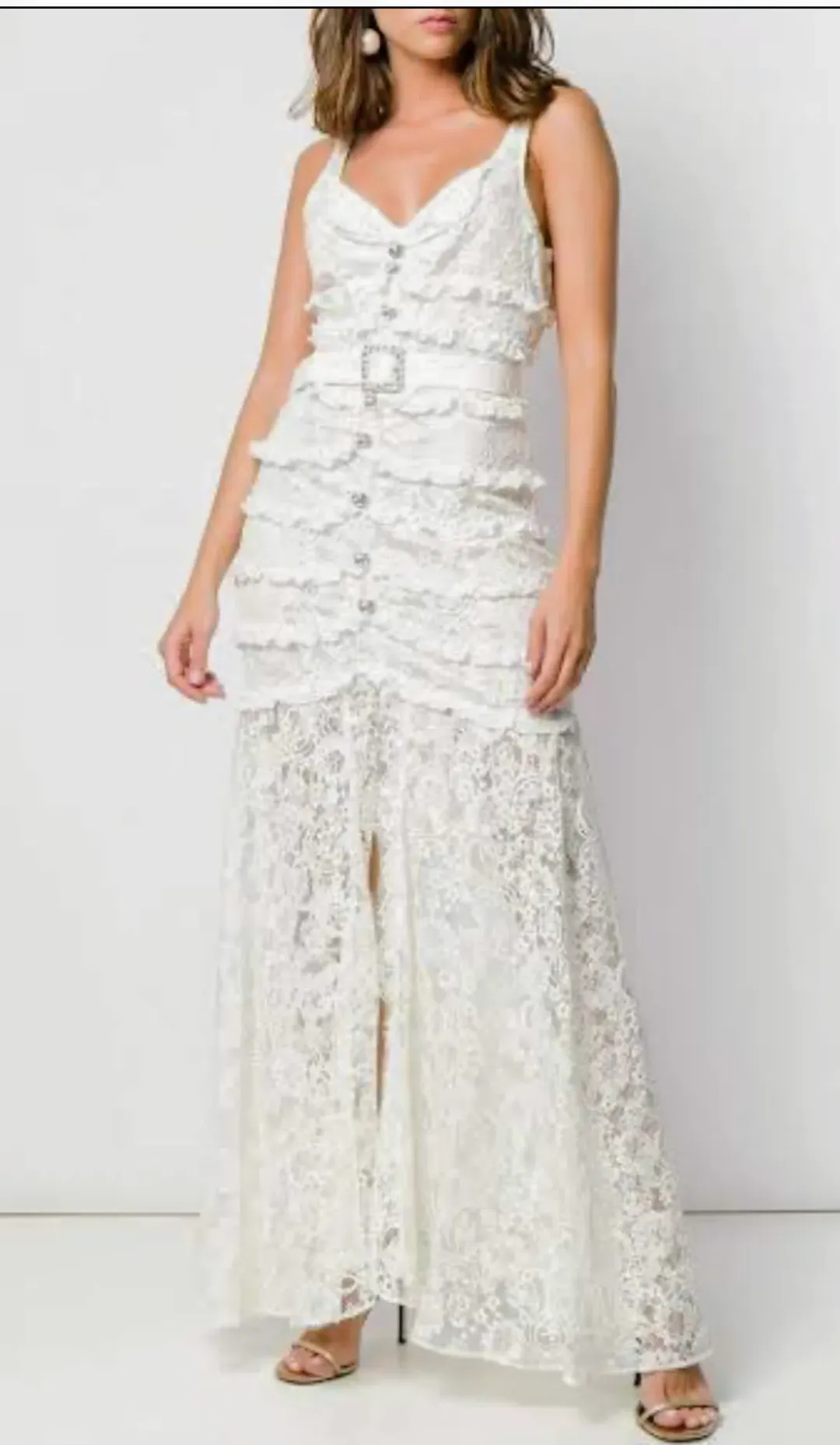 Alessandra Rich Lace Frill Dress - Cream AU12 for rent on The Volte - main image