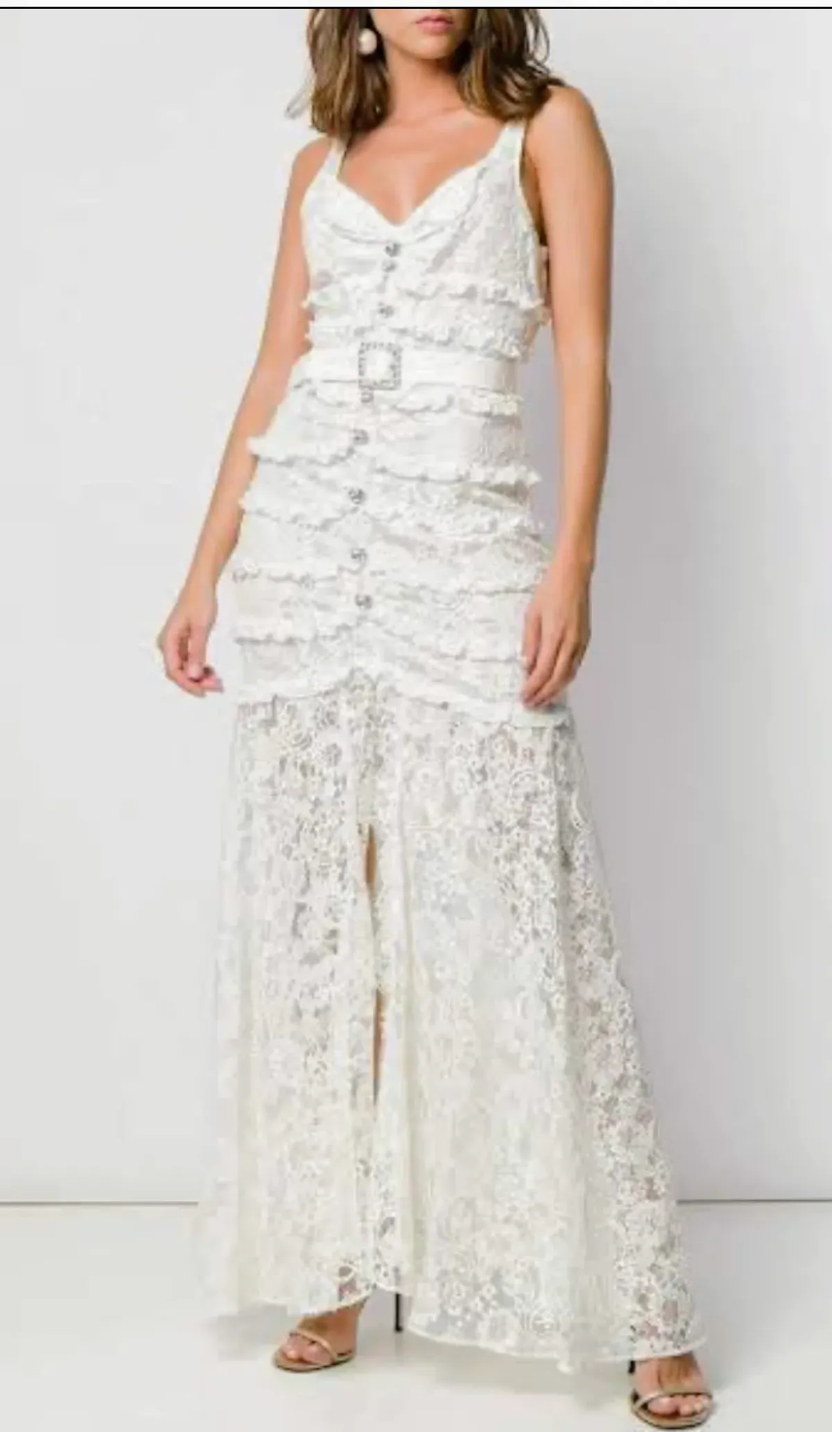 Alessandra Rich Lace Frill Dress - Cream AU12 for rent on The Volte - main image