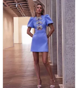 Rebecca Valliance Juliana Puff Sleeve Mini Dress Blue Size AU 12 for rent on The Volte - image 1