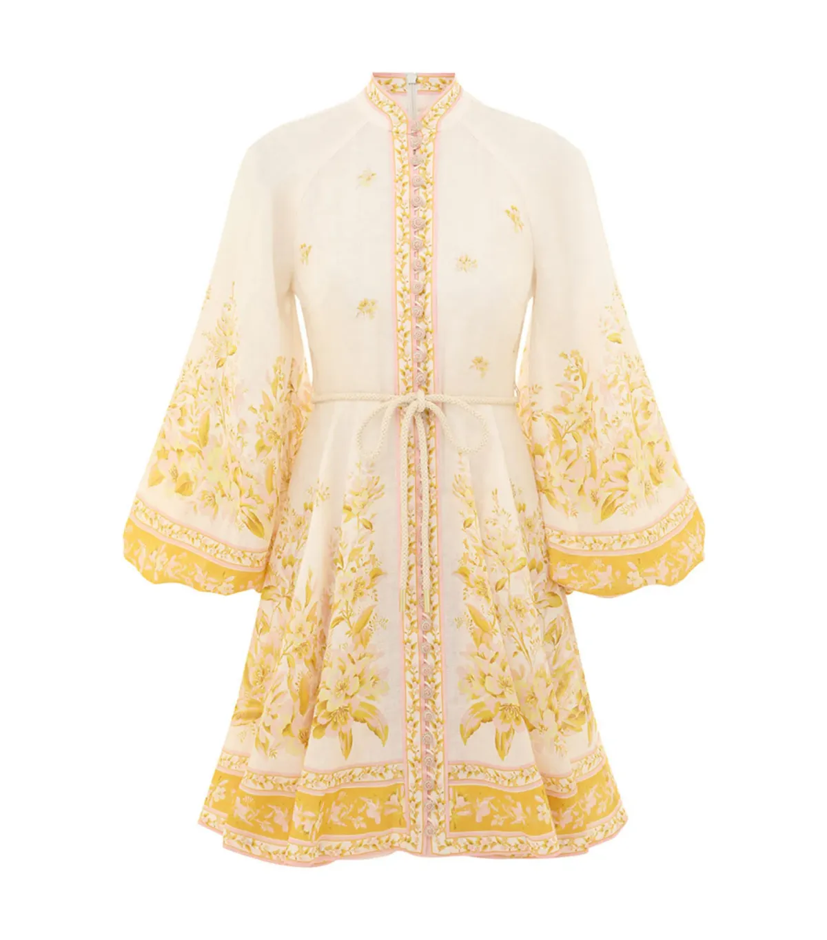 Zimmermann Golden Button Mini Dress In Pink/Gold Floral Size 0 / AU 8 - Image 4