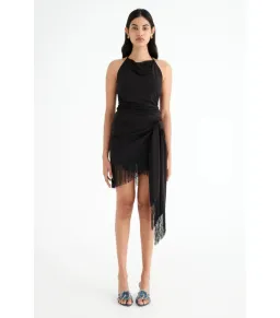 Benni Carolina Fringe Halter Dress Black Size AU 10 for rent on The Volte - image 1