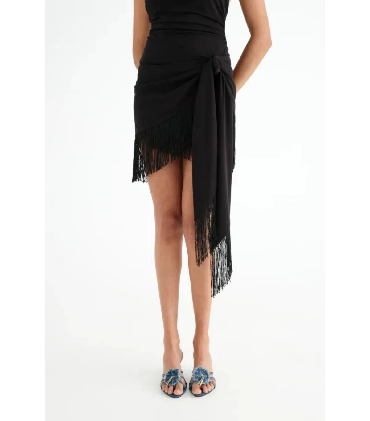 Benni Carolina Fringe Halter Dress Black Size AU 10 - Image 4