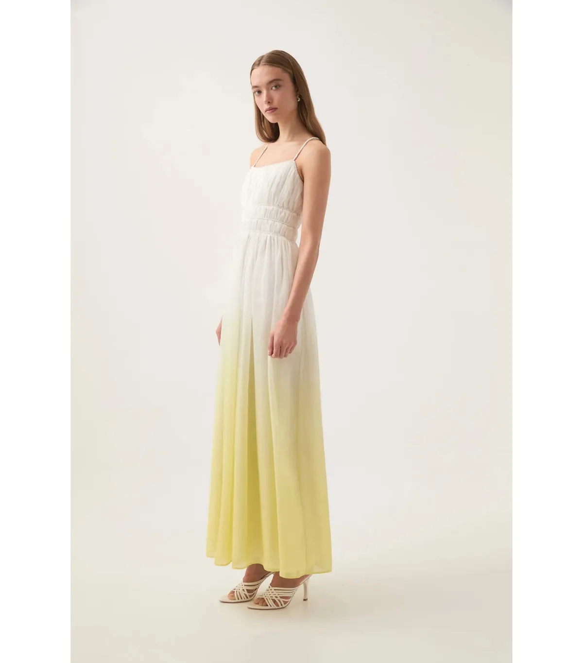 Aje Acapella Ruched Midi Dress Sunrise Ombre Size AU 12 - Image 3