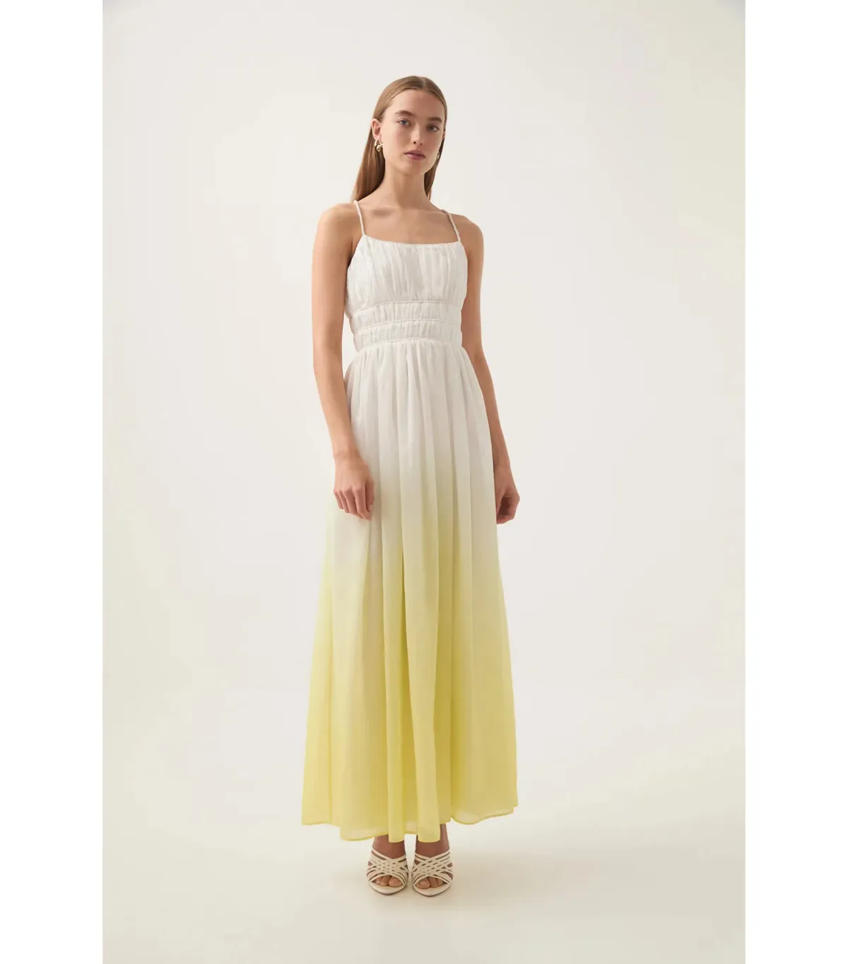Aje Acapella Ruched Midi Dress Sunrise Ombre Size AU 12 - Image 1