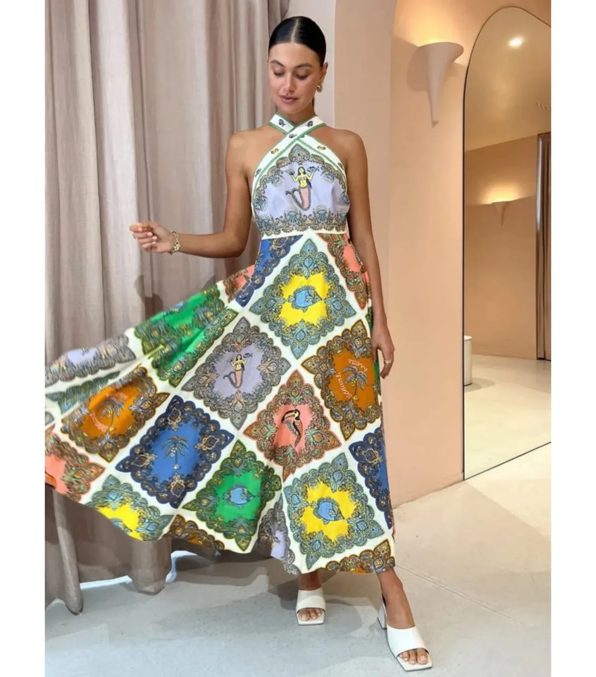 Alemais Trippy Troppo Halter Midi Dress in Multi Size AU 6 - Image 1