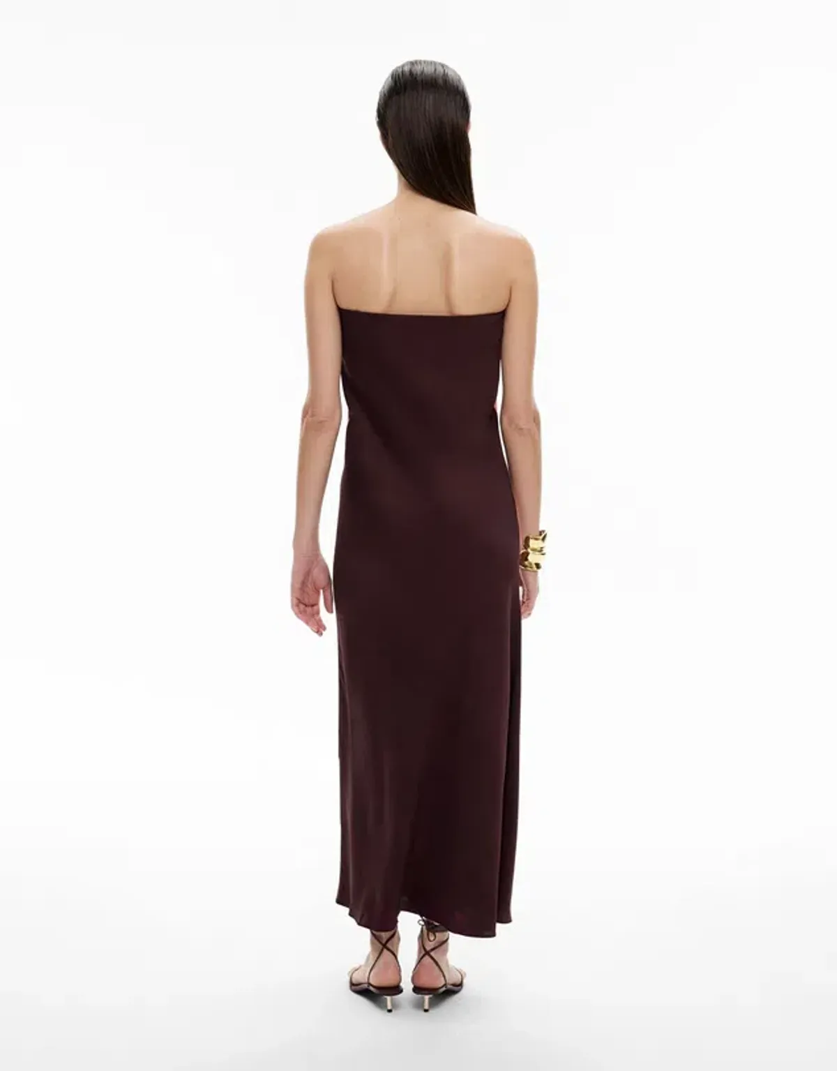 Witchery Strapless Maxi Dress Aubergine Print Size AU 8 - Image 3