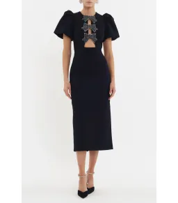 Rebecca Vallance Eliana Puff Sleeve Midi Dress Black Size AU 12 for rent on The Volte - image 1